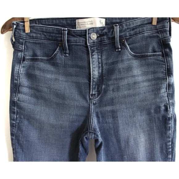A&F High Rise Cropped Flare Raw Hem Jeans 8 29 Preowned - Picture 2 of 9
